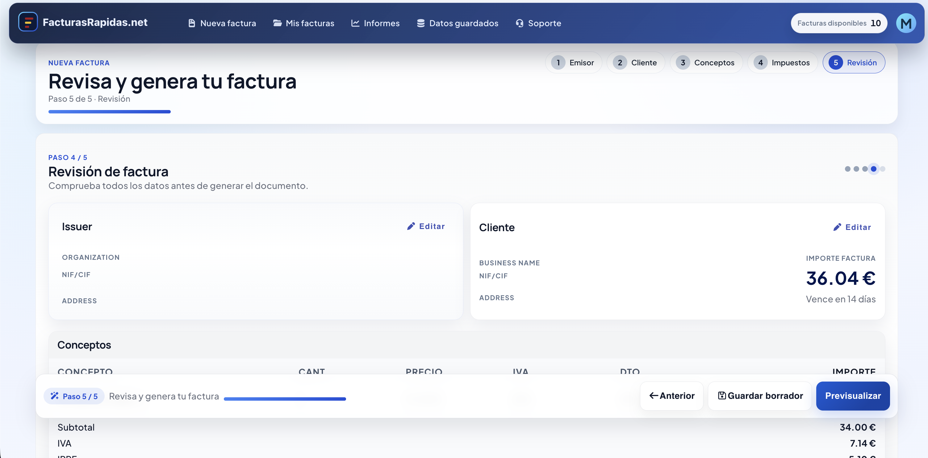 Vista de documentos y extracción de datos en FacturasRapidas.net